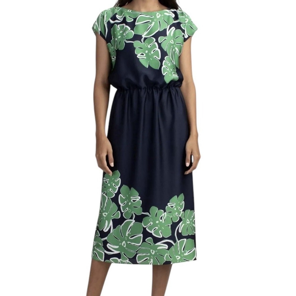 Trina‎ Turk Hazy Dress Womens Size 10 Leaves Career Office Party Formal Midi